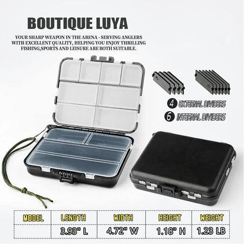 Five Pack Mini Plastic Tackle Boxes For Small Tackle Box Organization And Fishing Gear Storage, shown open with dividers.