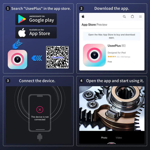 Guide for app installation for Endoscope Camera With Light 1920P HD Borescope For Tight Spaces 8 Adjustable LEDs IP67 Waterproof Semi-Rigid Snake Cable