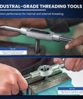 Image of 80 Piece Pro Grade Tap And Die Set With Metric And SAE Threading Tools Includes wrenches and die stock shown in use