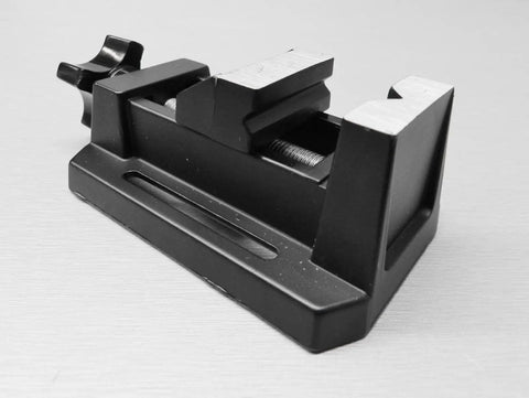 Compact Table Vise For Bench And Drill Press, Mini Precision Vise For Jewelry Hobbyists, Zinc Die Cast Construction, Grips Small Parts With Horizontal And Vertical V Grooves, Mounting Slots With Bolts Washers And Wing Nuts Included, angled view