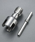 Close-up of Badass 4 In 1 Pipe Threader Wrench Heavy Duty for Internal and External Threading tool with steel body, threaded part and handle.