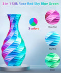 Tri Color Silk PLA Filament For 1.75Mm FDM Printers 250G Spool Coextruded With Rose Red Sky Blue Green Hues Silk Finish Vase Print