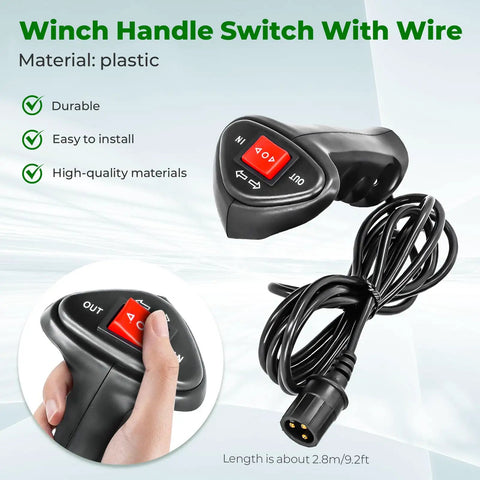 Electric Winch Remote Controller With 3 Pin Male Plug And 9 Point 2 Foot Cable For Car And Off Road Vehicles Handheld Winch Control Box For Straight Up Remote Winching On 4x4s, black plastic