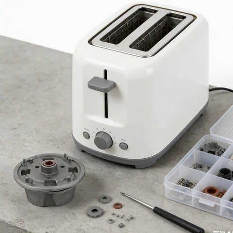 Universal Bread Machine Repair Shaft Kit With Iron Bearings Sleeve For Kitchen Appliance Fixes, Spare Accessories Compatible With Multiple Models, Easy Install No Sweat Upgraded Bearings For Stability And Restored Functionality. white toaster with repair parts