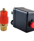 Air Compressor Pressure Switch Control Valve With One Quarter Inch PT Thread And Safety Relief Valve, Replacement Parts 90 To 120 PSI, 4 Port, 240V Auto On Off