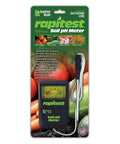 Packaging of No Fuss Soil pH Meter For Home Gardens with logarithmic scale readout and flexible probe for accurate readings.