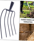 Black iron Pitch Fork Compost Fork for Turning and Aeration, Heavy Duty Agricultural Tool on farm and hay bales, versatile use.