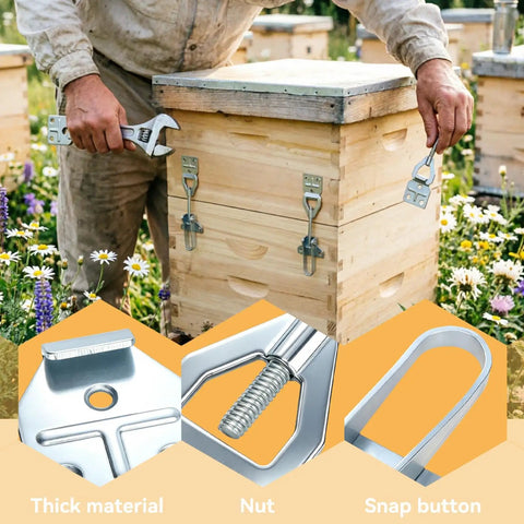 Beehive with 10 Sets Beehive Fasteners With Nuts And Adjustable Buckle Straps Tool Free Quick Release Snap Connectors in use