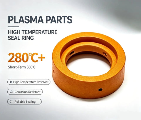 Orange high temperature seal ring, 280°C+, corrosion resistant, for plasma parts.