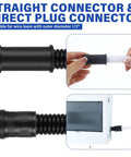 8 Piece One Half Inch Wire Loom Connector Set for Auto and Home Harnesses shown with straight connector in use
