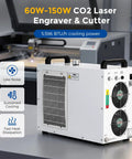 No Drama 6L Heavy Duty Water Chiller For CO2 Laser Cutters And Engraving Machines, 5596 BTU cooling power, low noise operation.