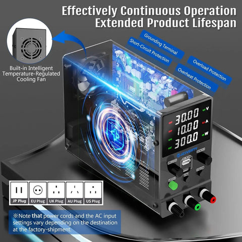 Pro-Grade DC Power Supply 0-32V 0-10A, Adjustable Bench Regulated Switching Unit With Encoder Knob, Four-Digit LED Display
