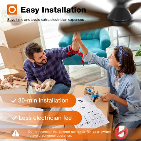 Couple high-fiving in living room under 42 Inch Low Profile Ceiling Fan With Light And Remote Dope Airflow, Flush Mount, Reversible
