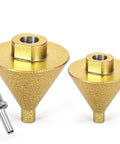 Slick Diamond Beveling Chamfer Bits For Angle Grinders And Electric Drills With Built In Cooling Wax For Dry Tile Ceramic Countersinking two pack with M10 adapter.
