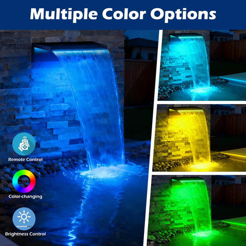 Pond Waterfall Kit With 850 GPH Pump 12 Inch Stainless Steel Spillway Remote Control LED Lights Four Stage Filtration