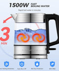 Electric Glass Kettle 1L, Fast 1500W Boil, Cordless Tea Kettle With LED Indicator, BPA Free, Auto Shut Off And Boil Dry Protection