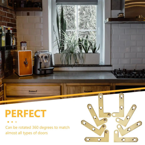 360 Degree Rotating Pivot Hinge Set For Concealed And Secret Doors Seamless Swivel Frame Hardware For Cabinets Windows French Doors, golden hinges on countertop.