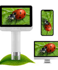 Awesome Kids Handheld Microscope For Learning And Discovery, Portable Miniscope With 4 Inch IPS Display And 1080P Imaging, 100X-1600X Magnification, Kid-Friendly Pocket Microscope For Boys And Girls, Educational Science Kit, Hands-On Exploration showing ladybug on leaf