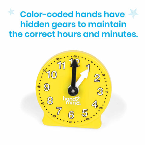 Awesome Set Of Six Rainbow Geared Mini Learning Clocks For Kids To Practice Telling Time Hands On yellow clock with gears