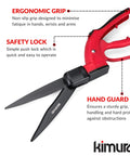 Pro Grass Shears With 360 Degree Rotating Head and Japanese SK5 Steel Blades, featuring ergonomic grip and safety lock.