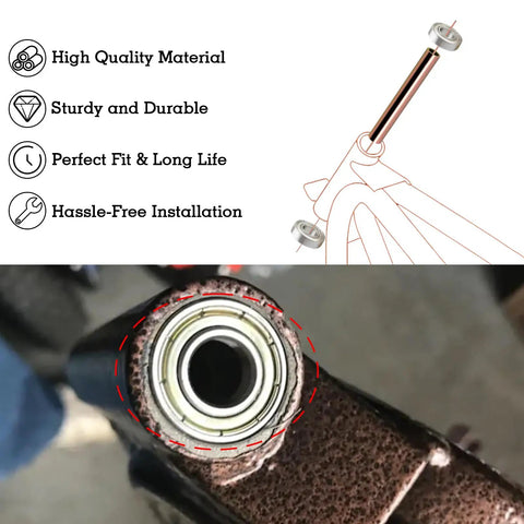 Beefy Mini Bike Steering Bearings Bushing Kit With 6900Z Deep Groove Ball Bearings installation diagram and close-up view.