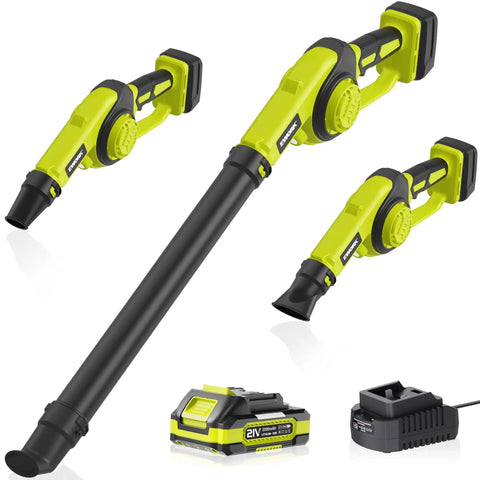 Cordless 21V Mini Leaf Blower With Battery And Fast Charger Lightweight 130 CFM 200 MPH Portable Blower components shown