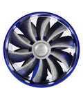 Front view of Dual Turbine Air Intake System For Most Vehicles, Turbocharged Airflow Boost Kit with blue finish.