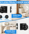 10 Pack Matte Black Privacy Door Knobs With Keyless Interior Locks For Bedrooms And Bathrooms ANSI Grade 3 Certified Square Modern Locking Doorknobs With Round Lock Built Tough Heavy Duty Durable Stainless Steel Construction, shown in indoor setting with locking mechanism details.
