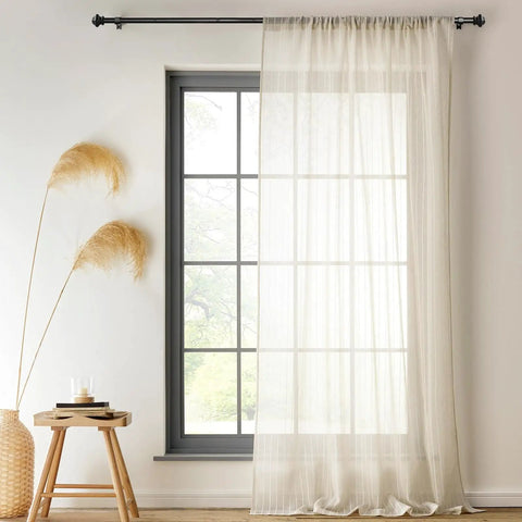 Room with window featuring Matte Black Curtain Rod 35 To 47 Inch Adjustable Telescoping With Brackets 5 Eighth Inch Diameter