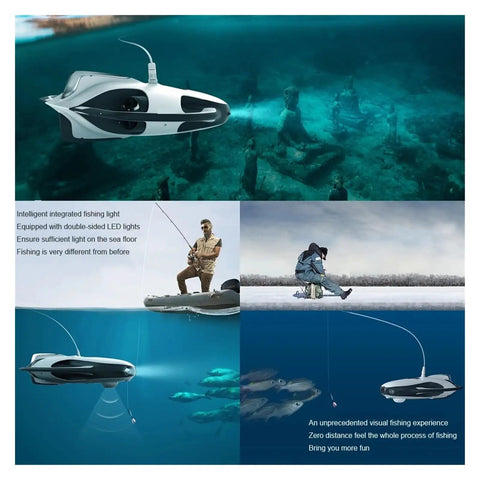 Your Go To Underwater Camera Drone For Boating And Fishing With 4K UHD Video And 12MP Stills, 164Ft Waterproof Tether shown in use