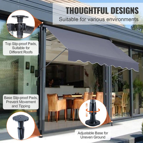 Manual Retractable Patio Awning 78 Inch Wide Sun Shade Curtain for Backyard Garden and Balcony Outdoor Canopy, Dark Gray