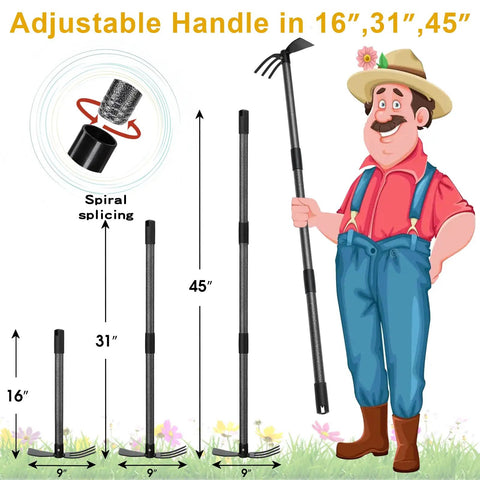 Two In One Garden Hoe And Cultivator With 45 Inch Long Handle Built To Last Heavy Duty Standing Hoe Tiller for Weeding Planting.