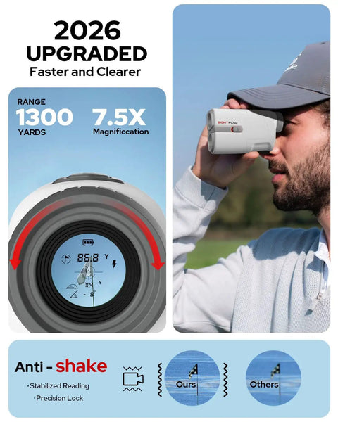 Rangefinder With Slope For Golf, 1300 Yard Yardage, 7.5x Magnification, Magnetic Mount, Type C rechargeable in use on golf course