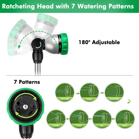 Heavy Duty Metal Watering Wand For Garden Hoses, 16-Inch Sprayer With 180 Degree Swivel, 7 Spray Patterns, flow control