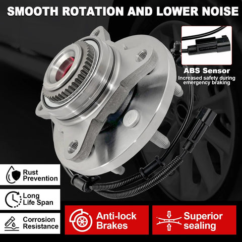 Front Wheel Bearing Hub Assembly For Expedition F150 Lincoln Navigator 2011 2014 6 Lug 4WD 4x4 ABS Ready Direct Fit Replacement 515142 Premium Heavy Duty Replacement Built To Last For Longevity And Smooth Operation with ABS sensor, anti-lock brakes, and superior sealing displayed.