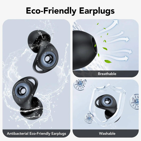 Noise Cancelling Silicone Ear Plugs for Sleep and Snoring Reduction, Soft Reusable Ear Plugs, antibacterial and eco-friendly design.