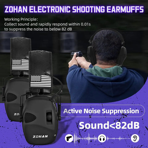 Electronic Shooting Earmuffs With Patches 2 Pack Hearing Protection For Shooters On The Range NRR 23dB, black design