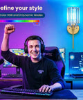 Two Pack Crystal Rechargeable Wireless Wall Sconces Featuring Brushed Gold Finish With Adjustable Dimming Remote And Multi Hue Settings built next to a gamer at a desktop.