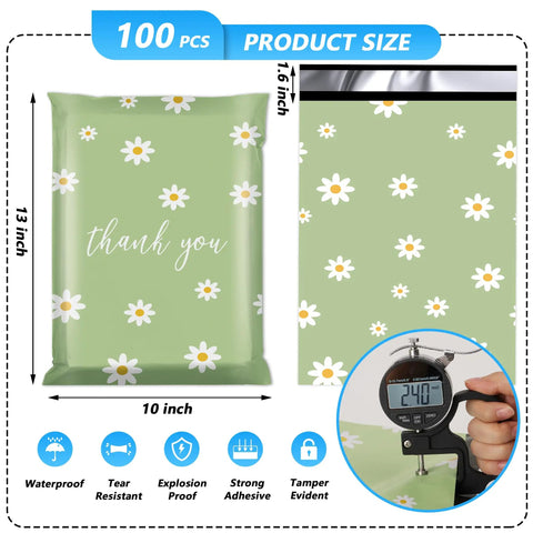 Thank You Poly Mailer 10x13 Inch 100 Pack Waterproof Tear Resistant Shipping Bags For Clothing With Self Seal Cute Chrysanthemum Printed Dope Packaging For Small Business And Ecommerce