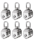 Set of 6 Double Pulley Block M15 In Stainless Steel Swivel Rigging Lifting Wheel for Fixed Pulley Use, front view