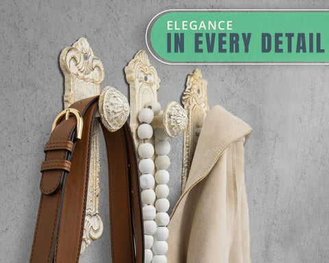 Rustic White Cast Iron Wall Hooks Dead On Vintage Door Knob Style Coat Rack Heavy Duty Entryway Decor Shabby Chic with belts and accessories