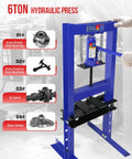 6 Ton Hydraulic Shop Press With Adjustable 2.2 To 9.4 Inch Range, Heavy Duty H-Frame With Movable Plates For Garage And Pro Workshops
