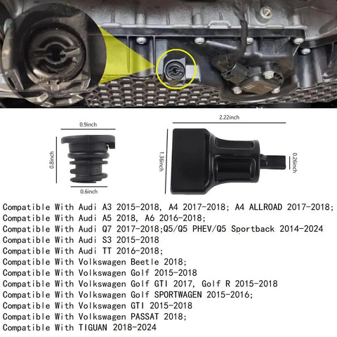 11 Pack Oil Drain Plug With Removal Tool No Leak Replacement For VW And Audi 1.8L 2.0L TSI with dimensions and compatibility list