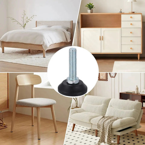 Hella Durable Threaded Furniture Feet Four Pack Adjustable Leveling Legs 5/16 To 18 Threads Galvanized Steel Anti Rust Base close-up on chair