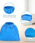 6 Pack VRC5 Filter Bags And 2 VFF51 Foam Filters Kit for Vacmaster 4 To 16 Gallon Wet Dry Vacs, showing blue cloth filter close-up