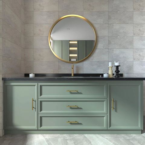 Vanity with 20 Pack Gold Stainless Steel Cabinet Handles, 5 Inch Length, 3 Inch Center-To-Center Holes, elegant bathroom setup