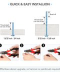 Installation guide for Brushed Brass And Brushed Nickel Cabinet Pulls showing three steps with pliers and screws.