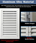 Top Shelf White Louvered Access Panel Door For Hassle Free Hvac Vent And Water Heater Service, Heavy Duty Aluminum Wall Cover With Snap Tight Hinges For Quick Pipe Maintenance, Real Deal Drywall Hatch, 22X60 Inch, showing aluminum alloy material and hidden hinges.
