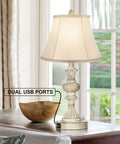 Two Pack Touch Control Table Lamps Set of 2, 3-Way Dimmable Nightstand Lamps With Dual USB Ports on a wooden table