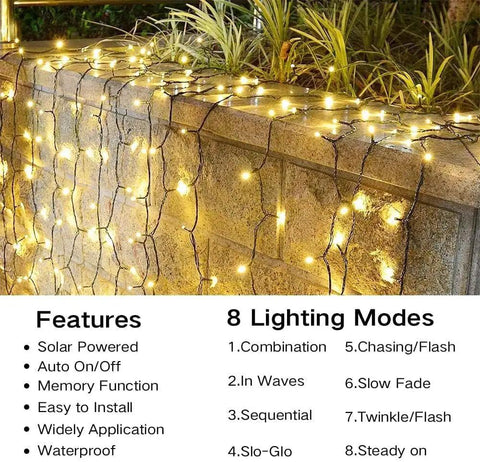 Solar Powered Outdoor Fairy String Lights 39Ft 100 LED Waterproof Twinkle With 8 Modes And Memory Function on a stone wall
